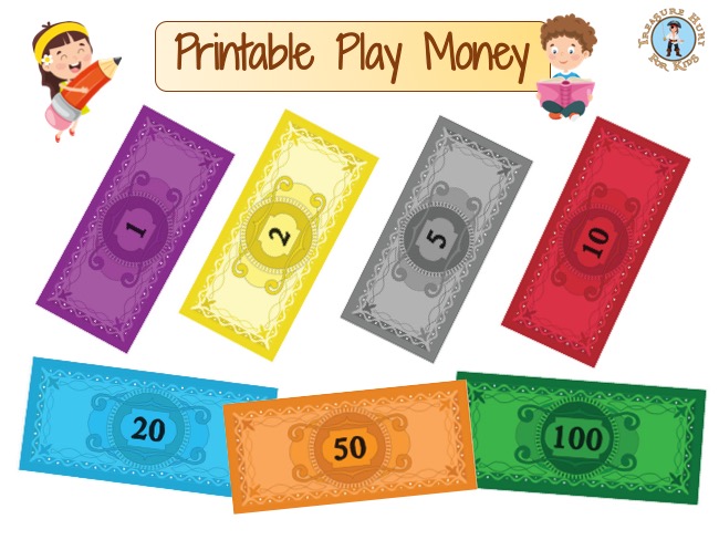 Printable Play Money - Fake templates - Treasure hunt 4 Kids