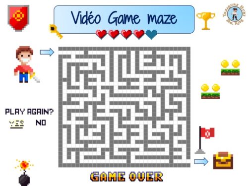 Video game maze to print for kids