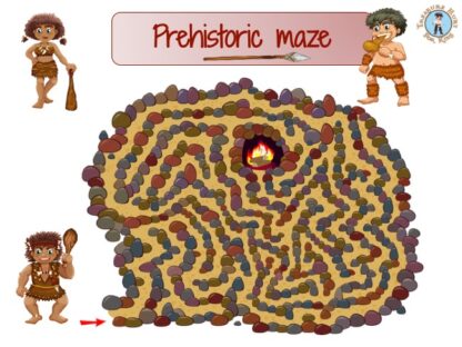 Prehistoric maze game for kids to print
