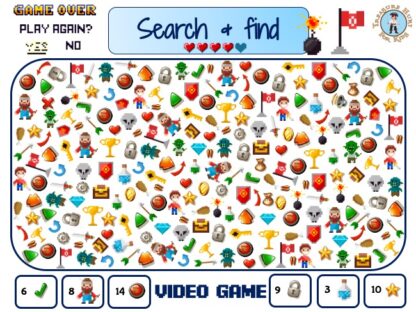 Video game Search and Find to print for kids