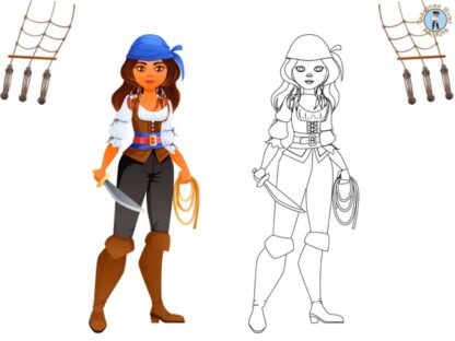 Female pirate coloring page