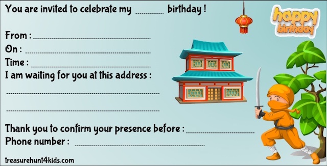 Ninja birthday party invitation
