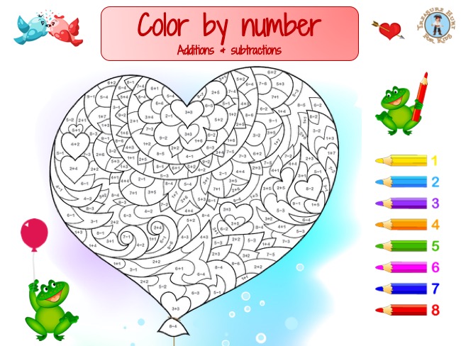 Heart color by number