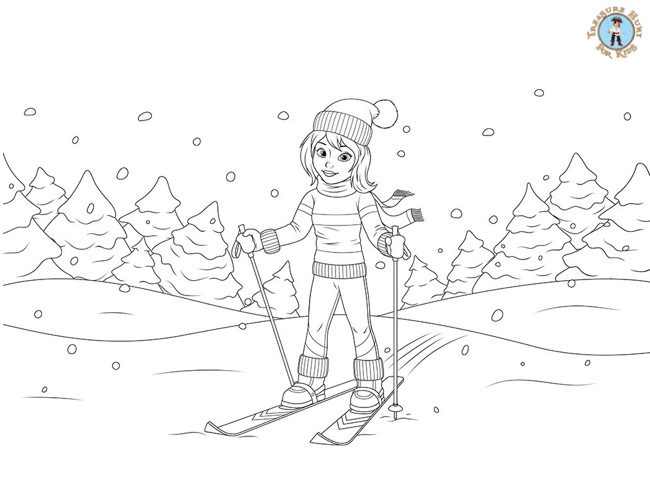 Skiing coloring page