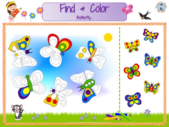 Butterfly coloring matching game