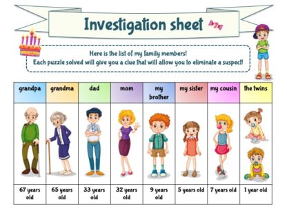 Candy Mystery game Investigation sheet