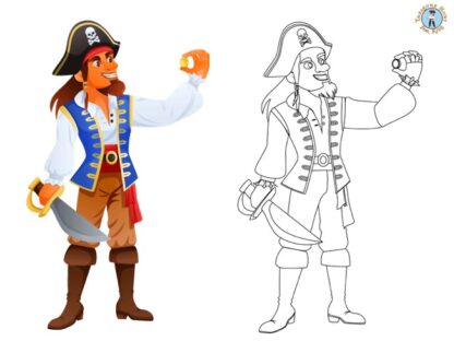 Pirate with gold coin coloring page
