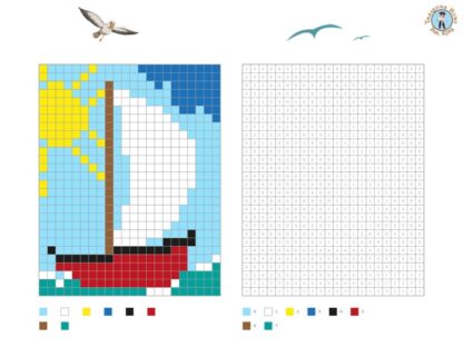 sailboat pixel art with numbered squares