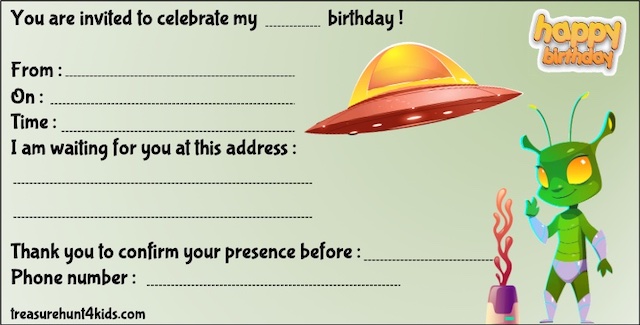 Alien birthday party invitation