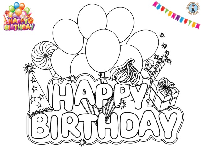 Happy Birthday Coloring Page - Treasure hunt 4 Kids