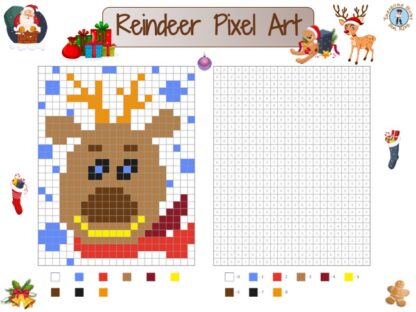 Reindeer Pixel Art with numbered squares grid
