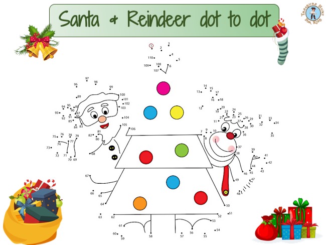 Santa Claus and Reindeer dot to dot