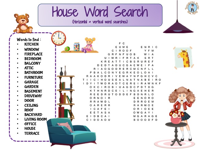 House Word Search puzzle - FREE game - Treasure hunt 4 Kids