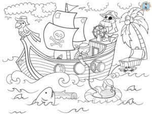 Pirates Coloring Page - Treasure hunt 4 Kids