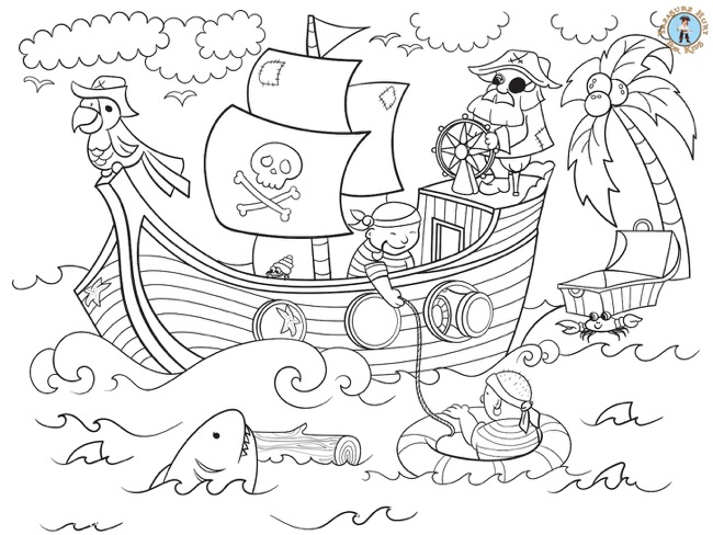 Pirates Coloring Page - Treasure hunt 4 Kids