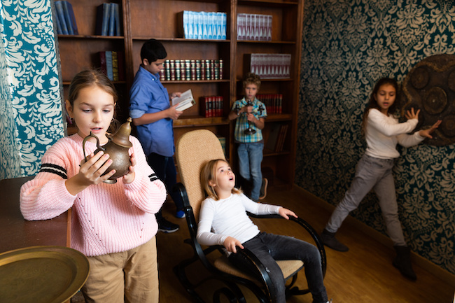 Puzzles and challenges for kids' escape rooms