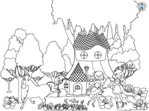 Fairy and unicorn coloring page