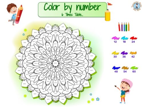 Mandala color by number, 6 times table