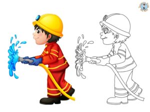 Firefighter with a fire hose Coloring Page - Treasure hunt 4 Kids