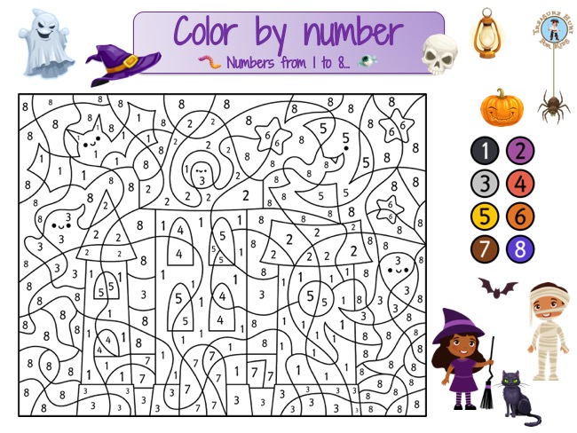 Halloween Color by number - Free printables - Treasure hunt 4 Kids