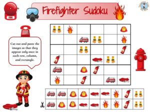Firefighter sudoku - Free printable puzzle game - Treasure hunt 4 Kids