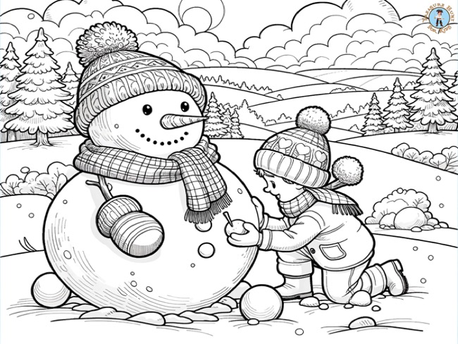 Child and Snowman Coloring page