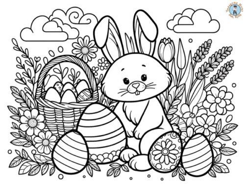 Bunny and Eggs Coloring Page