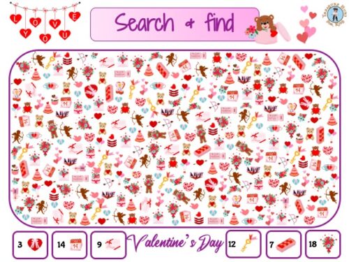 Valentine's Day Seek and Find printable game