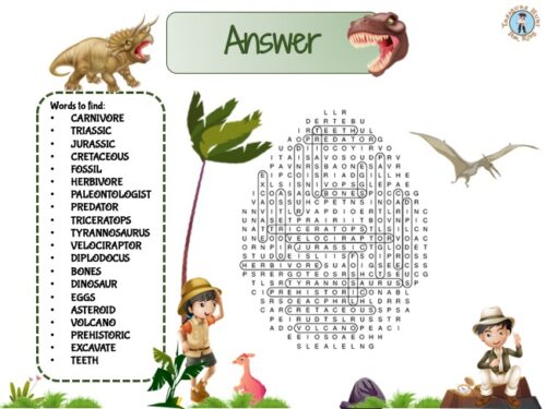 Dinosaur Word Search - Free Printable PDF for Kids - Treasure hunt 4 Kids