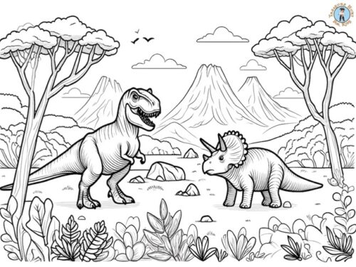 T-Rex vs Triceratops Coloring Page