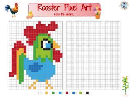 Rooster Pixel Art with numbered grid