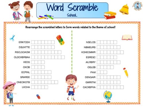 school word scramble for kids