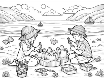 Summer digital coloring page