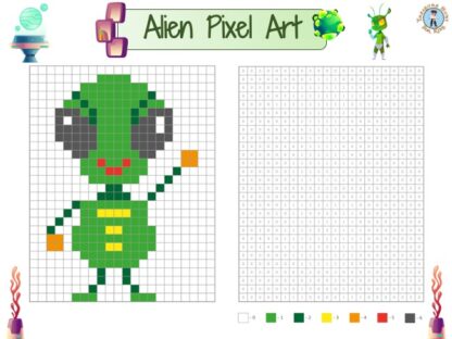 Alien Pixel Art for Kids: Blank and Numbered Grids