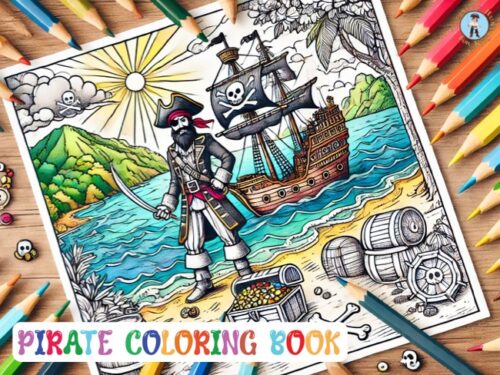 Digital coloring book with pirate themes