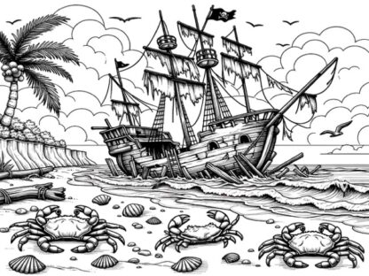 Pirate Ships and Treasure Maps: A Coloring Book