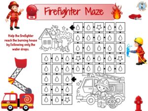Firefighter Path Maze - Free Printable PDF Game - Treasure hunt 4 Kids