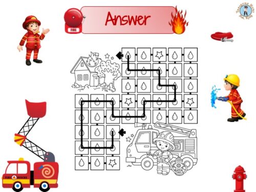 Firefighter Path Maze - Free Printable PDF Game - Treasure hunt 4 Kids