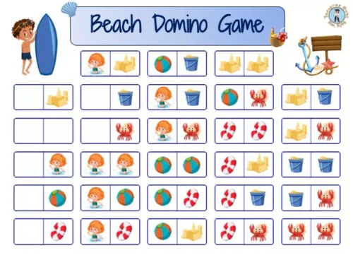Beach Domino Game – Free Printable Activity for Kids