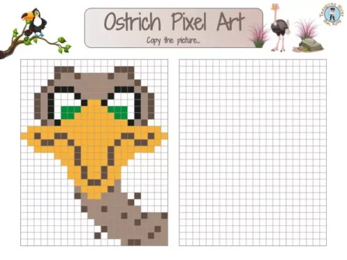 Ostrich Pixel Art – Free Printable Activity for Kids