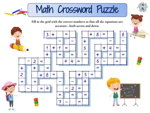 Free printable math crossword puzzle for kids