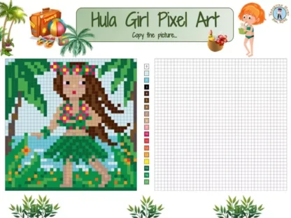 Hula girl pixel art printable PDF