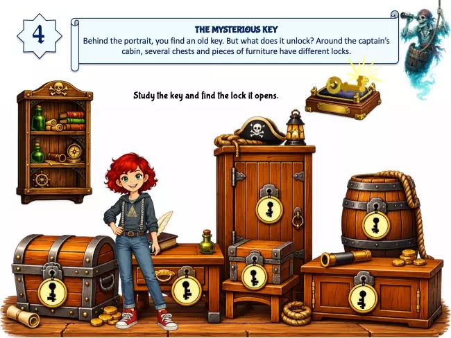 Printable pirate escape room key and lock puzzle ages 10-12