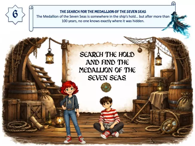 Pirate escape room hidden medallion puzzle ages 8-9